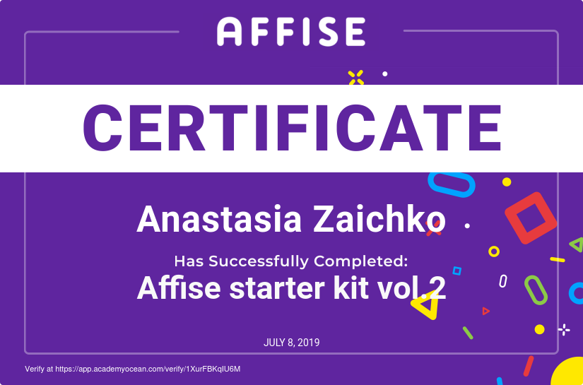 Certificate Anastasia Zaichko