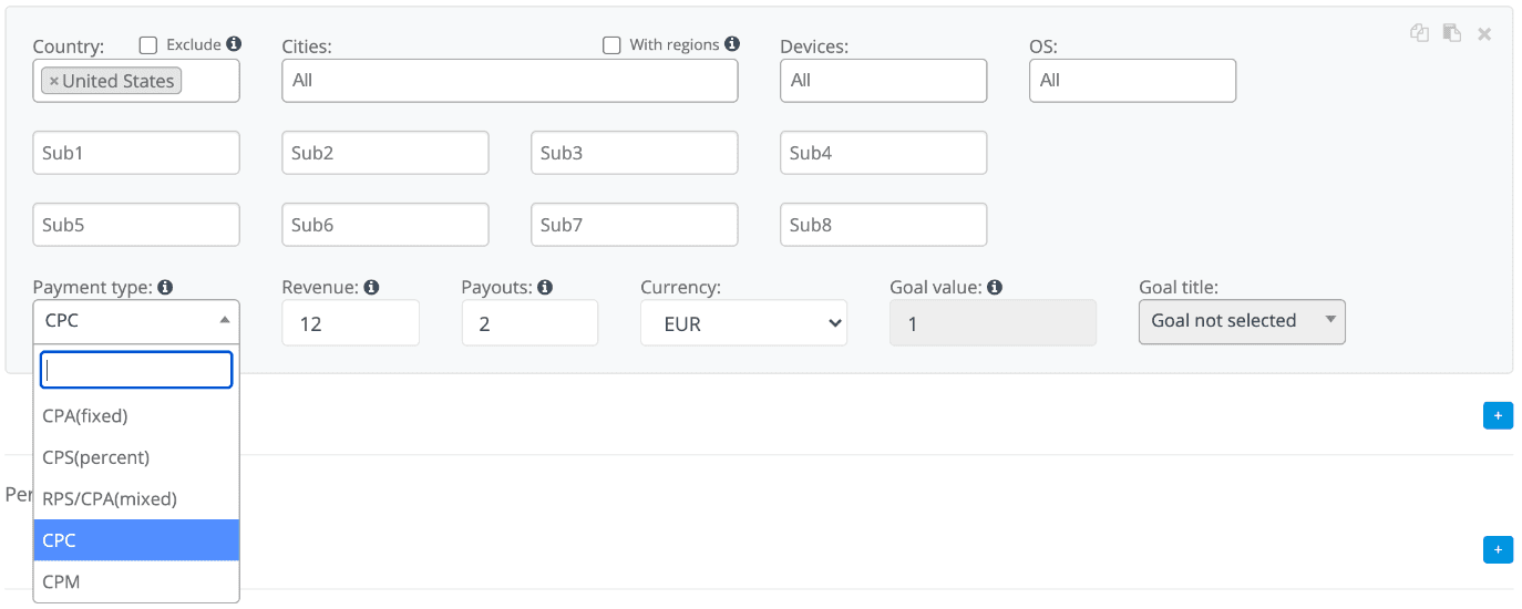 Affise CPC&CPM Payouts