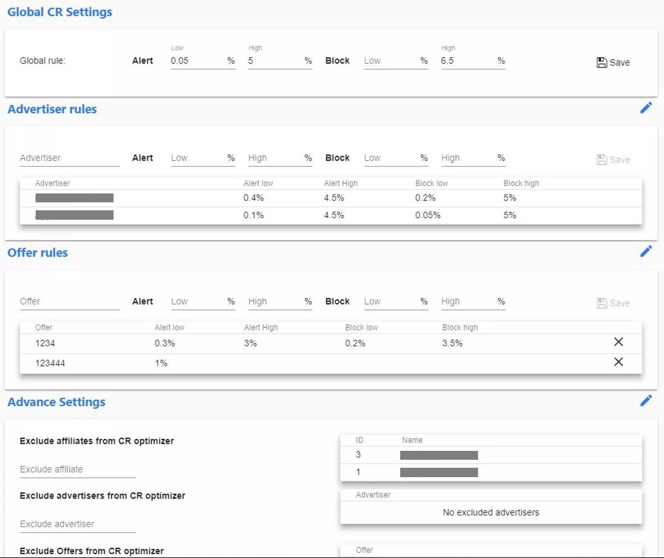 Affise’s user friendly, customizable, and easy-to-use settings dashboard.